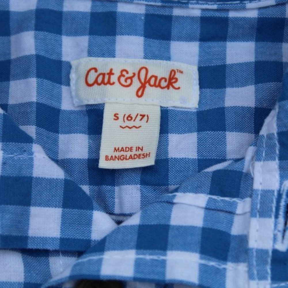 Cat & Jack Blue/White Check Cotton Button Up LS - Picture 2 of 5
